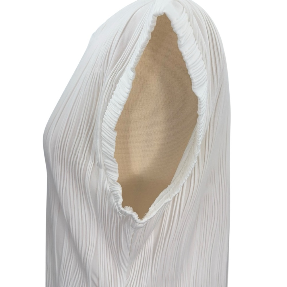 Moshu Amazon White Textured Semi Sheer Cap Sleeve Dressy Blouse - Picture 11 of 15